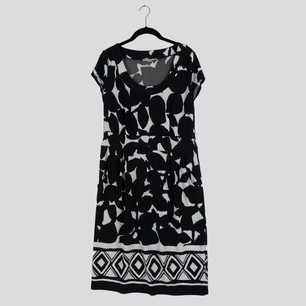 Cleo Dress Women‎ 12 Short Sleeve Stretch Pockets Pullover Black White